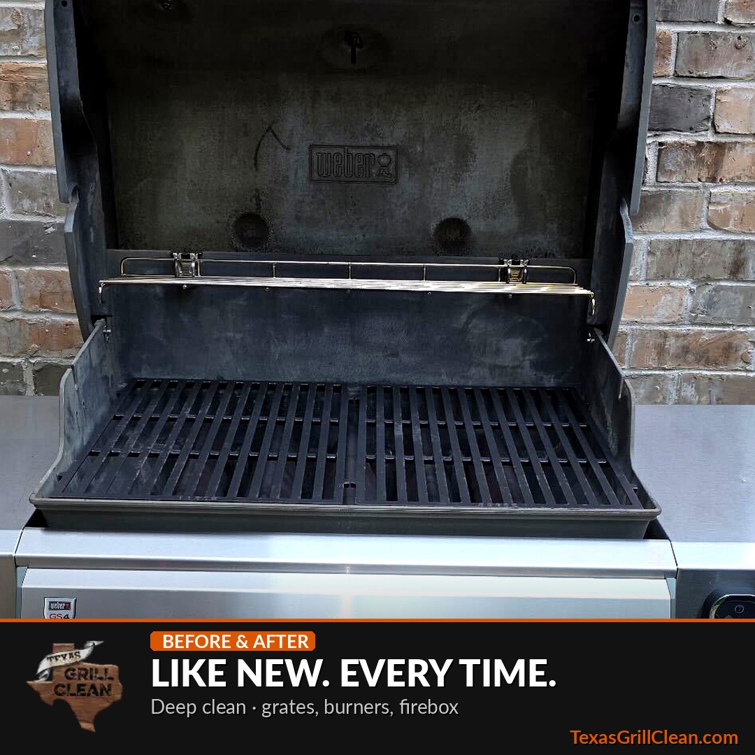 Weber gas grill with freshly cleaned grates in Colleyville TX