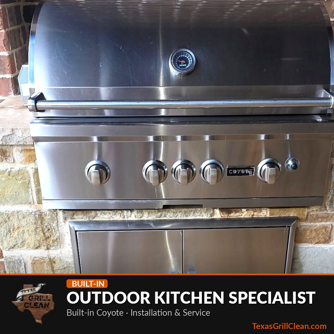 Coyote built-in outdoor gas grill after professional deep cleaning