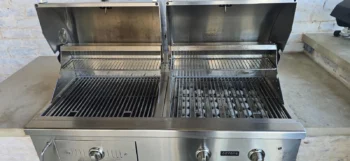 Built-in stainless grill with clean grates and firebox after a Texas Grill Clean deep clean